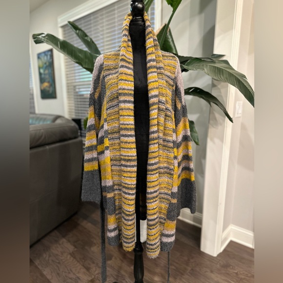 BELTED Chunky Knit Long Cardigan Striped ALPACA WOOL Elizabeth & James size M/L - Picture 4 of 14